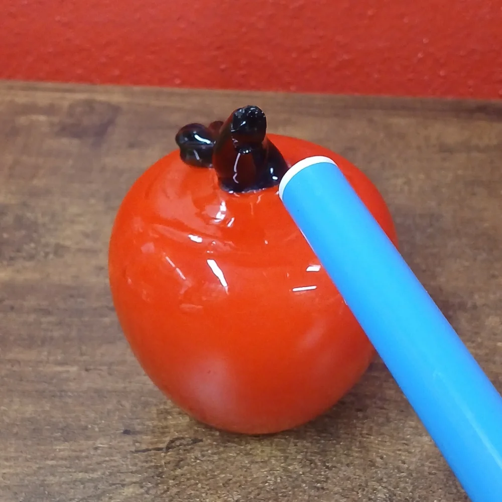 Red Apple Glass Paperweight, Teacher ~ Office ~ Desk ~ Decor, Chipped Stem, 12oz